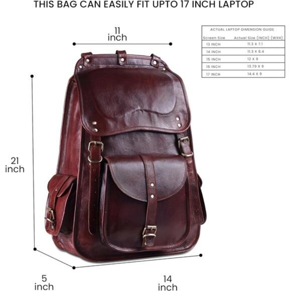 Handmade World Vintage Full Grain 21 Inch Leather Laptop LARGE Backpack Casual - Picture 2 of 7